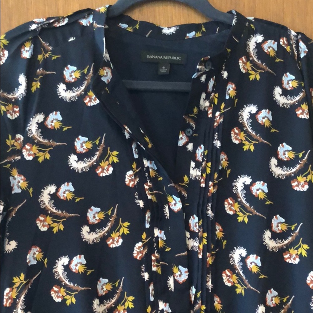 Banana Republic Feather Print Navy Dress
